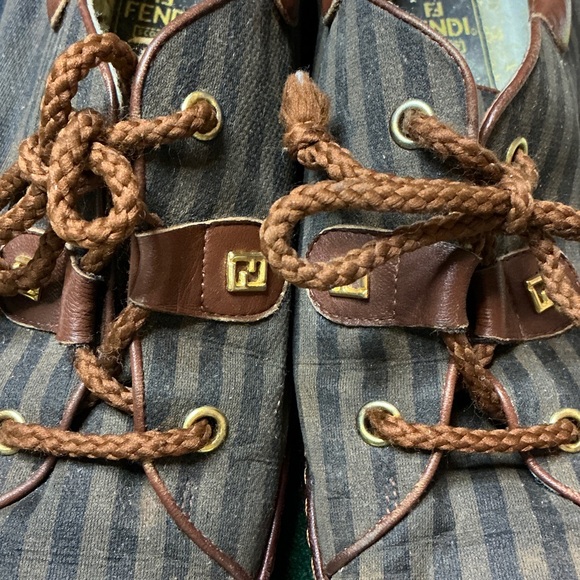 Fendi Brown and Gray Striped Boat Shoes - Picture 8 of 11